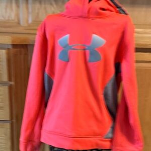 Girls Youth Large Under Armour Neon Orange Hoodie 100% Polyester Bright